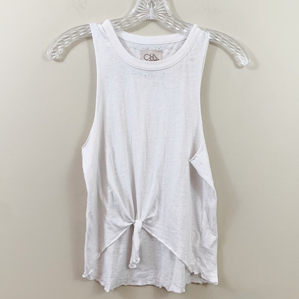 Chaser Burnout Sleeveless Tied White Top